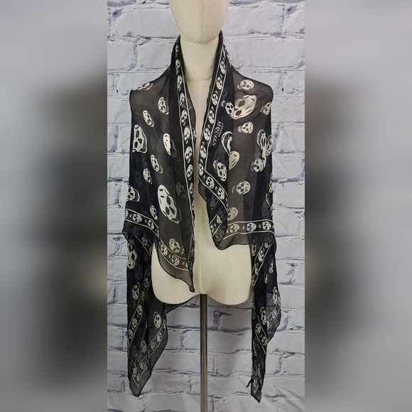 Alexander McQueen Accessories - Alexander McQueen Womens Silk Scarf Skulls Black White Italy Large 41.5" x 21.5"